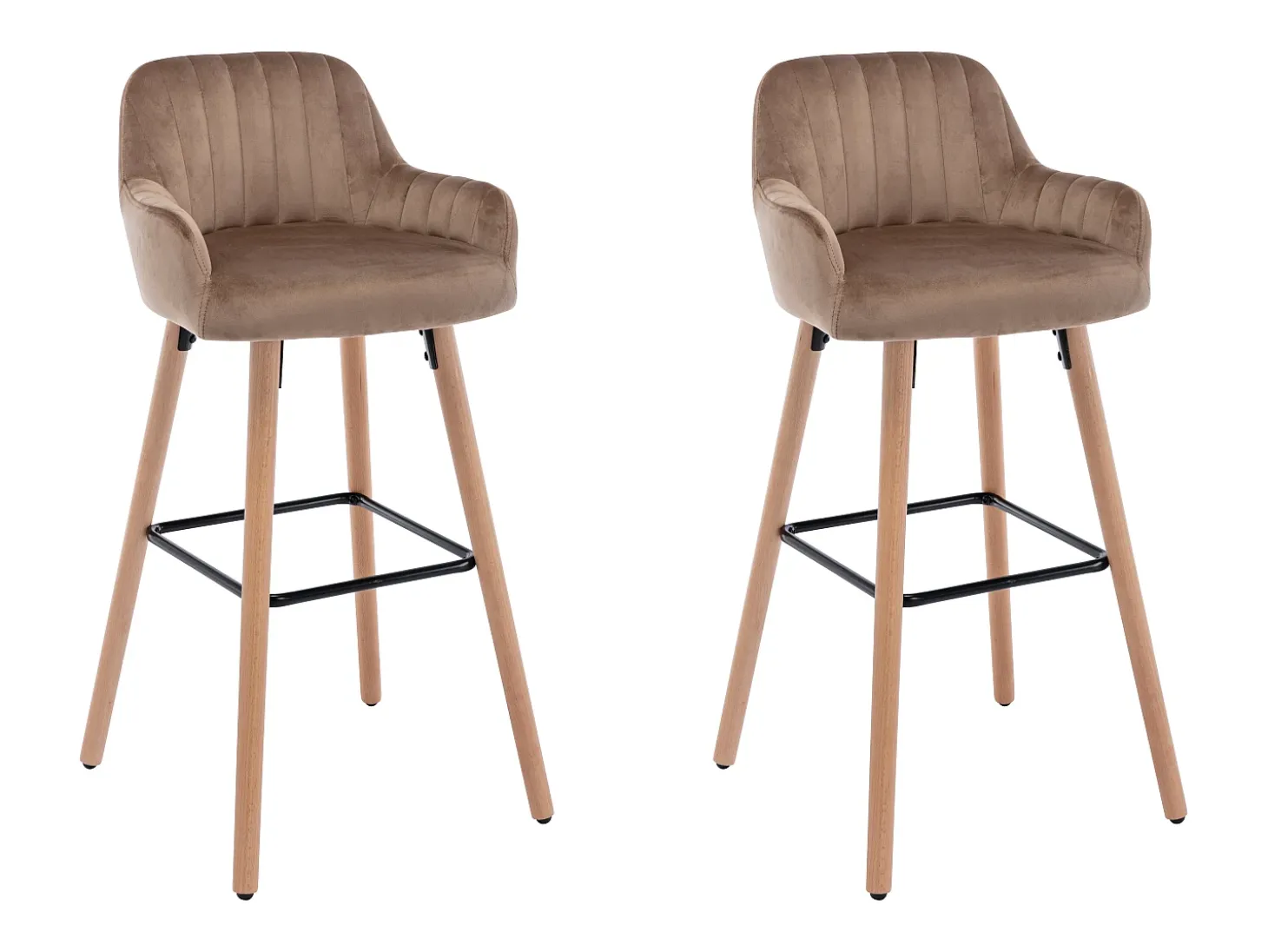 Juego de 2 taburetes de bar de terciopelo y patas madera de haya - beige - ELEANA
