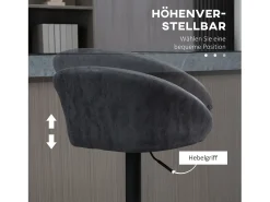 Juego de 2 taburetes de bar, sillas de bar regulables en altura con reposabrazos y respaldo, piel sintética, gris, con reposapiés