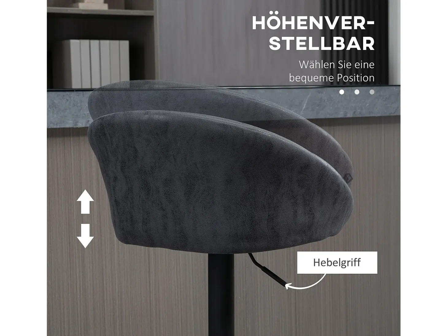 Juego de 2 taburetes de bar, sillas de bar regulables en altura con reposabrazos y respaldo, piel sintética, gris, con reposapiés