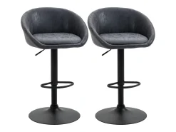 Juego de 2 taburetes de bar, sillas de bar regulables en altura con reposabrazos y respaldo, piel sintética, gris, con reposapiés