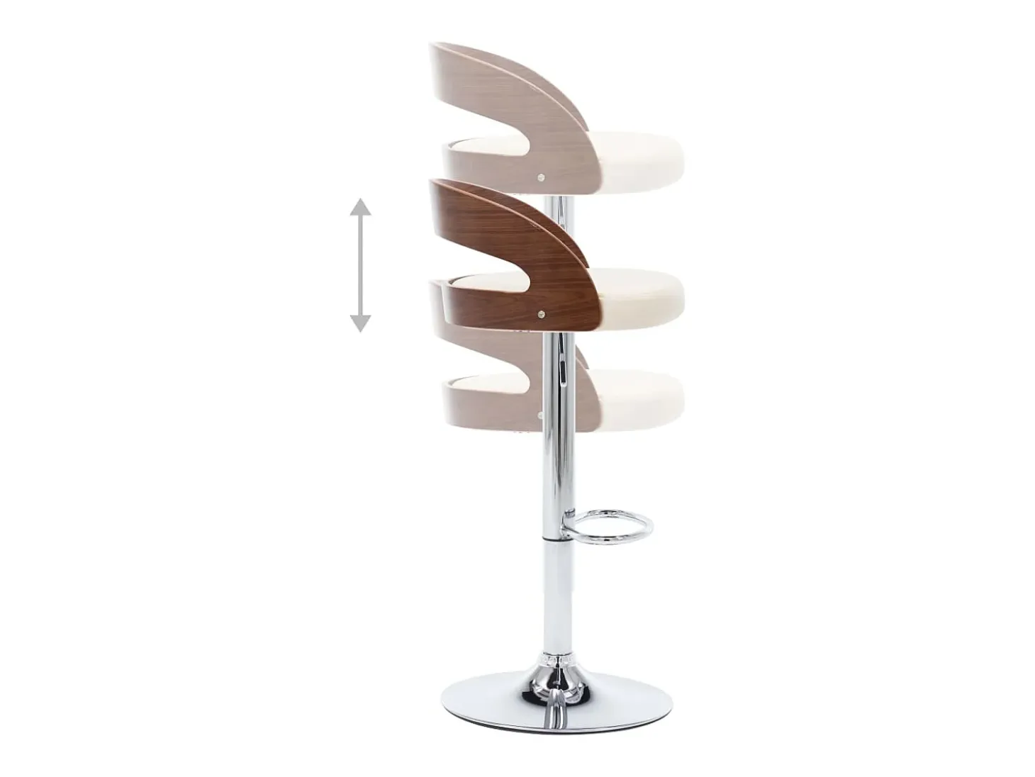 Juego de 2 taburetes de bar de piel sintética color crema y madera curvada