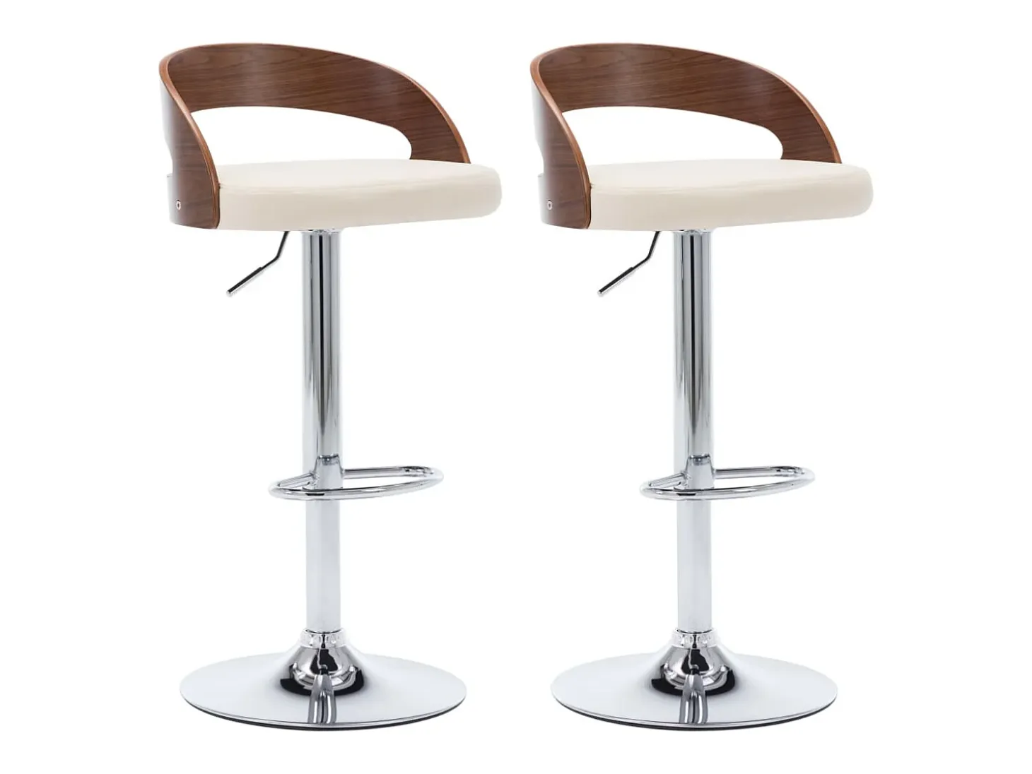 Juego de 2 taburetes de bar de piel sintética color crema y madera curvada