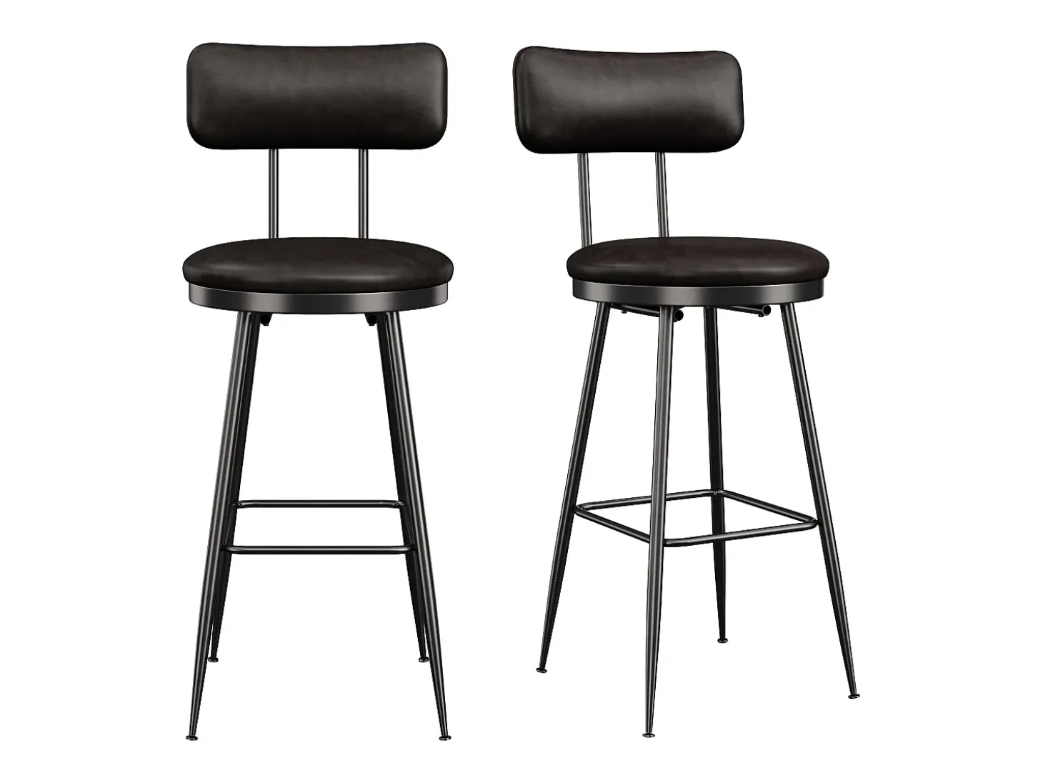 Juego de 2 taburetes de bar - Sillas altas de cocina - Taburetes de bar con reposapiés y respaldo - Para comedor y cocina - Piel sintética - Negro