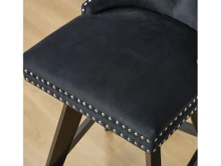 Juego de 2 taburetes de bar giratorios en terciopelo - Patas de madera - Negro
