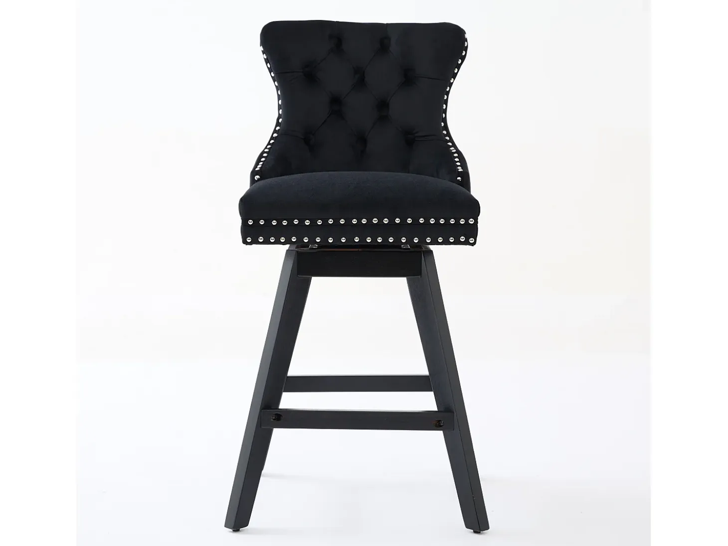 Juego de 2 taburetes de bar giratorios en terciopelo - Patas de madera - Negro