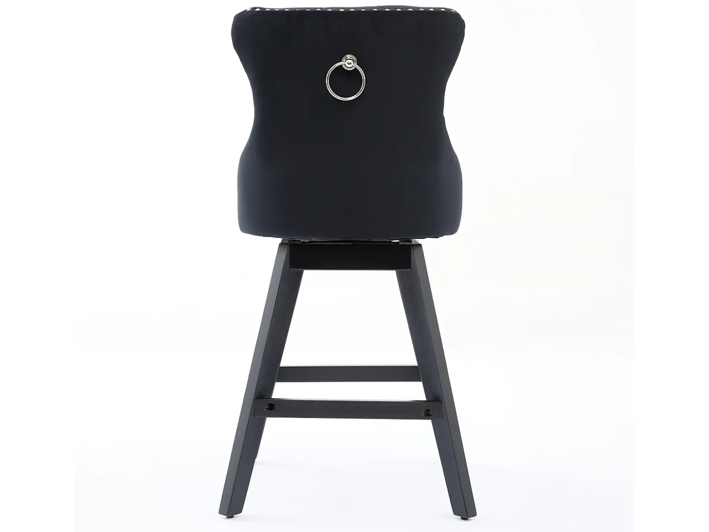 Juego de 2 taburetes de bar giratorios en terciopelo - Patas de madera - Negro