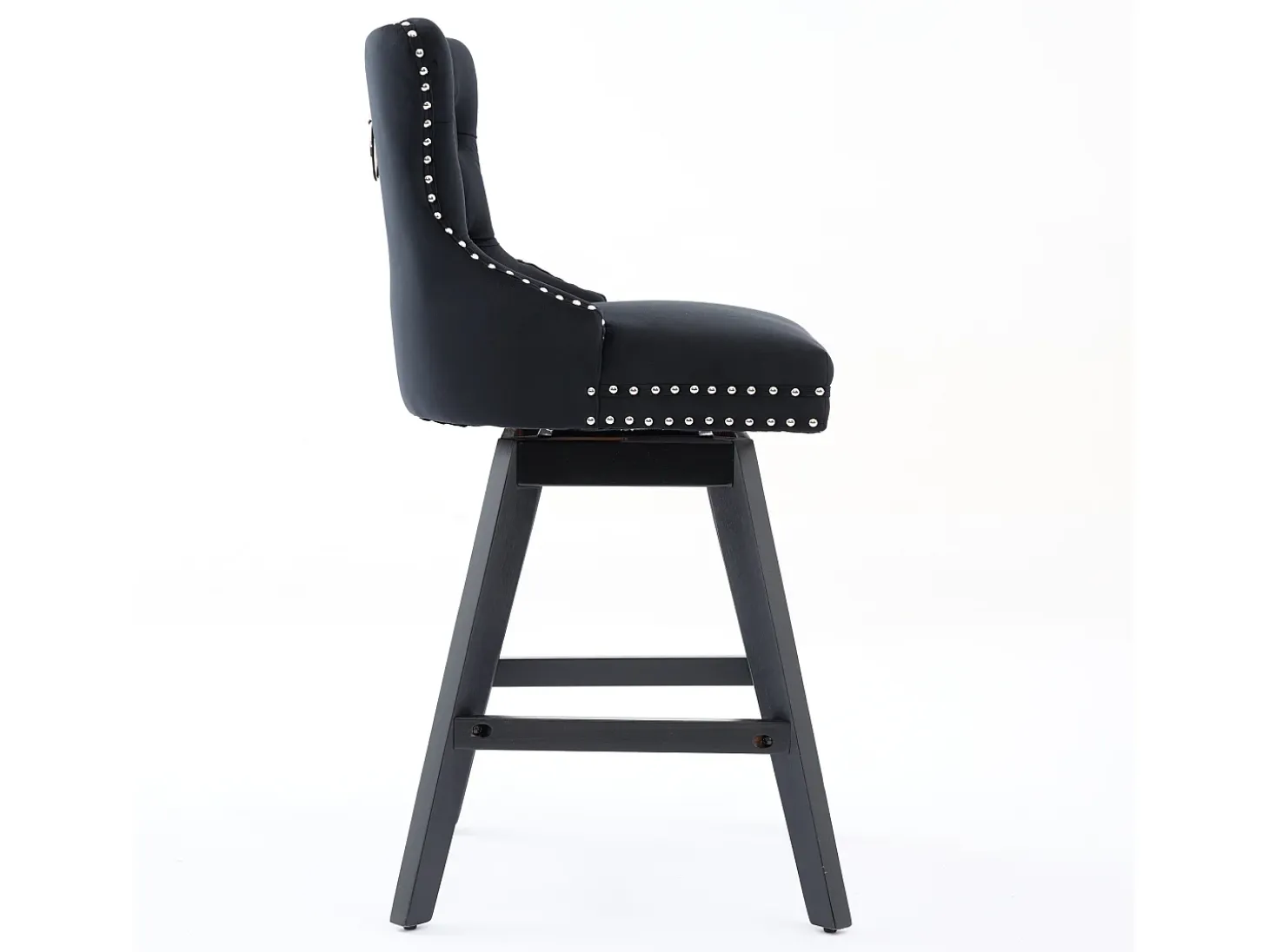 Juego de 2 taburetes de bar giratorios en terciopelo - Patas de madera - Negro