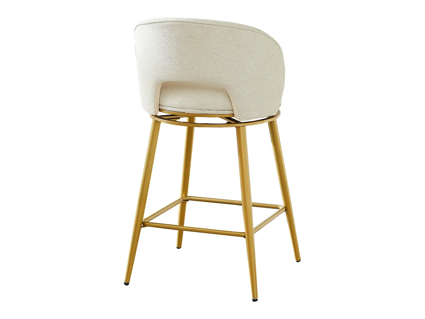 Juego de 2 taburetes de bar giratorios en tejido de chenilla beige - Estructura de metal dorado