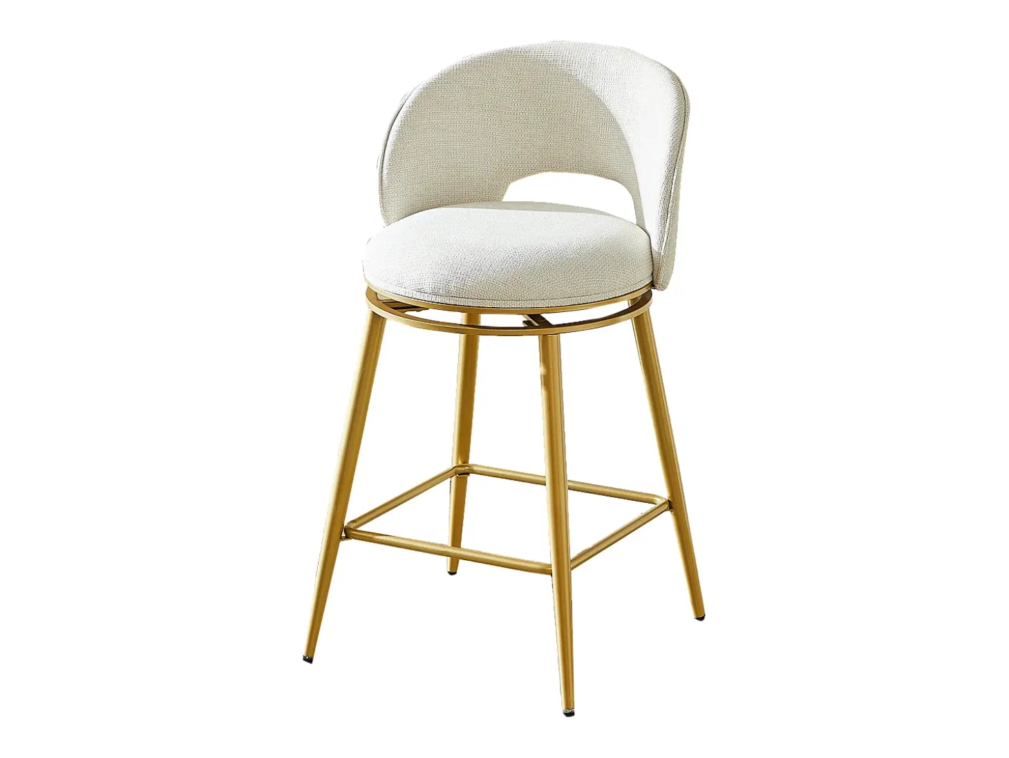 Juego de 2 taburetes de bar giratorios en tejido de chenilla beige - Estructura de metal dorado