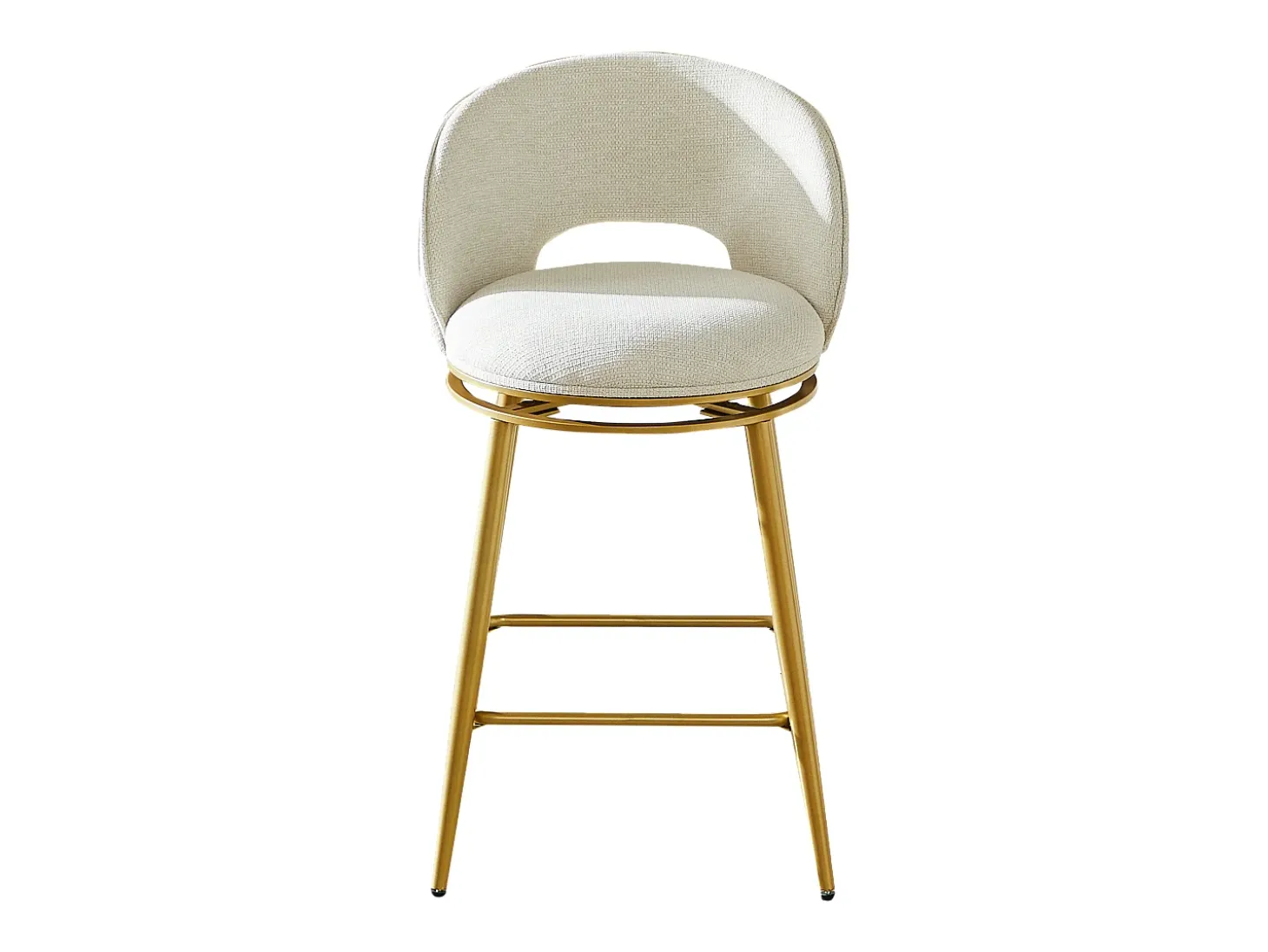 Juego de 2 taburetes de bar giratorios en tejido de chenilla beige - Estructura de metal dorado