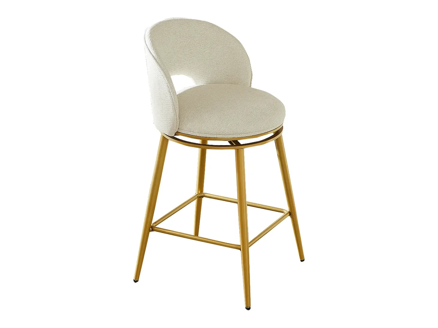 Juego de 2 taburetes de bar giratorios en tejido de chenilla beige - Estructura de metal dorado