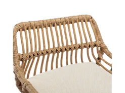 Juego de 2 taburetes regulables - Estructura de metal y respaldo de ratán - Cojín de lino beige