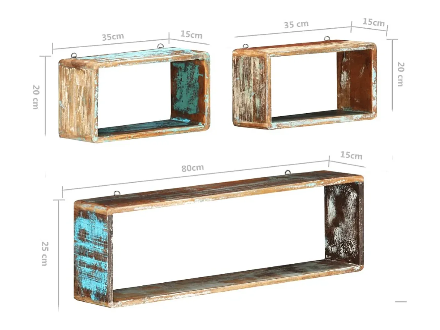 Juego de estantes cubo de pared 3 pzas madera maciza reciclada ES666301