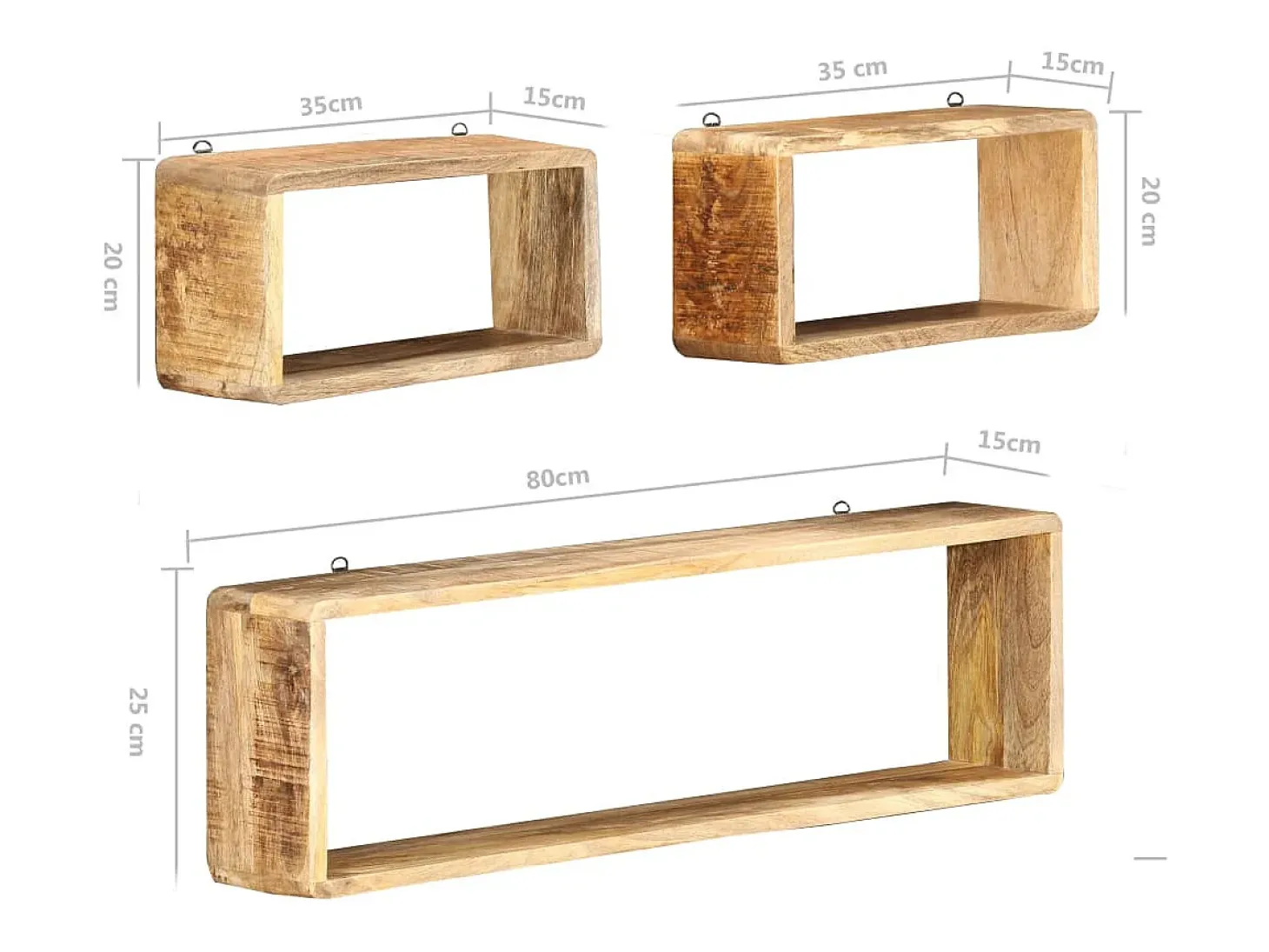 Juego de estantes cubo de pared 3 piezas madera maciza de mango ES861432