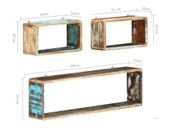 Juego de estantes cubo de pared 3 pzas madera maciza reciclada
