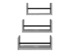 Juego de estantes de pared de 3 piezas con barras en gris Sonoma