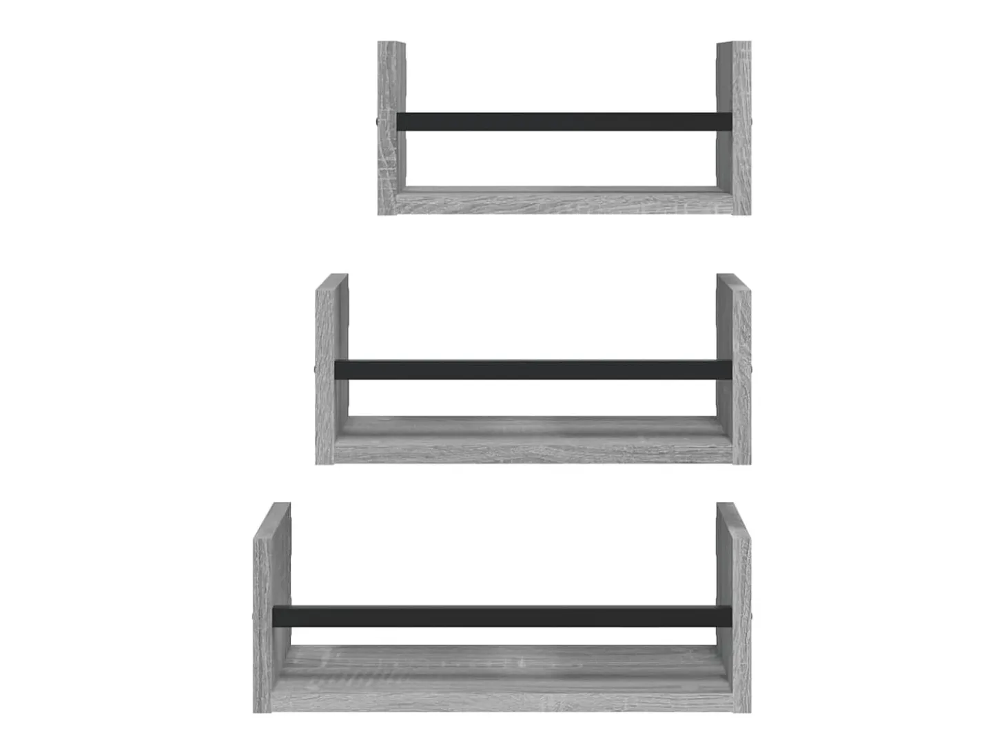 Juego de estantes de pared de 3 piezas con barras en gris Sonoma