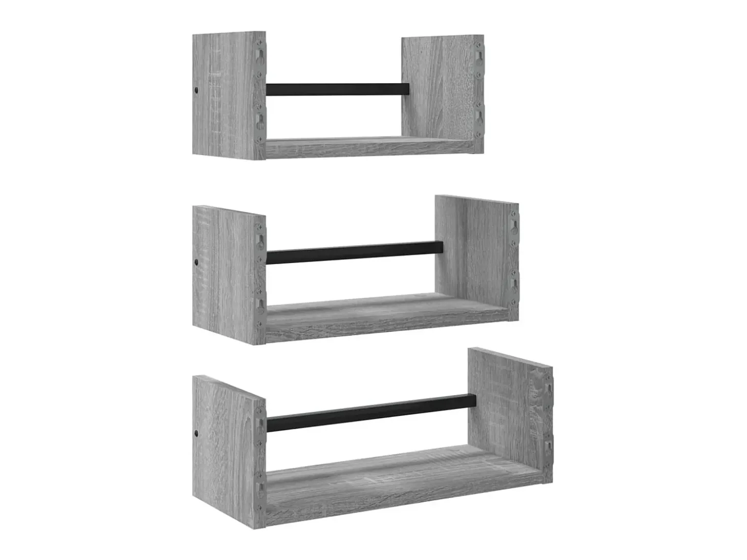 Juego de estantes de pared de 3 piezas con barras en gris Sonoma