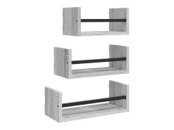 Juego de estantes de pared de 3 piezas con barras en gris Sonoma