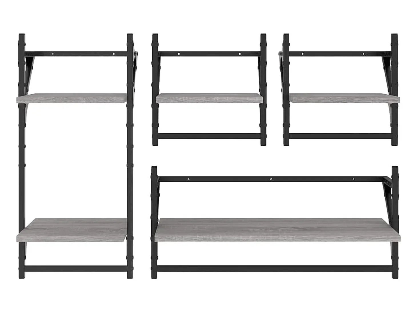 Juego de estantes de pared de 4 piezas con barras, gris Sonoma