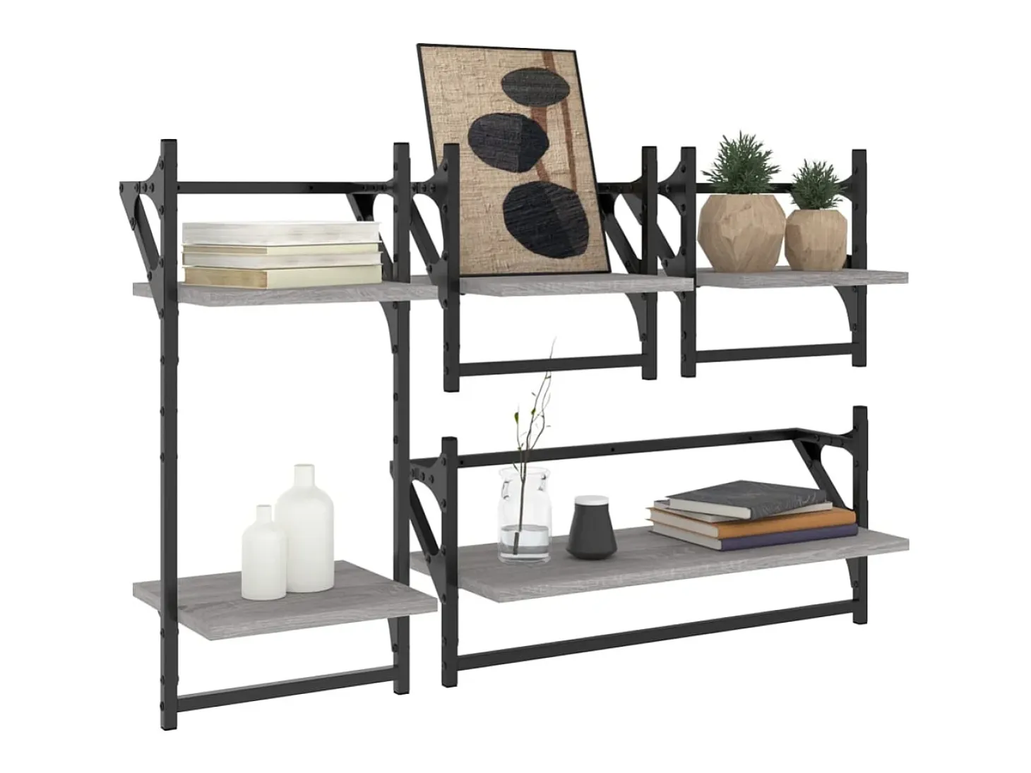 Juego de estantes de pared de 4 piezas con barras, gris Sonoma