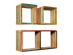 Juego de estantes de pared de 3 piezas, teca maciza reciclada, multicolor