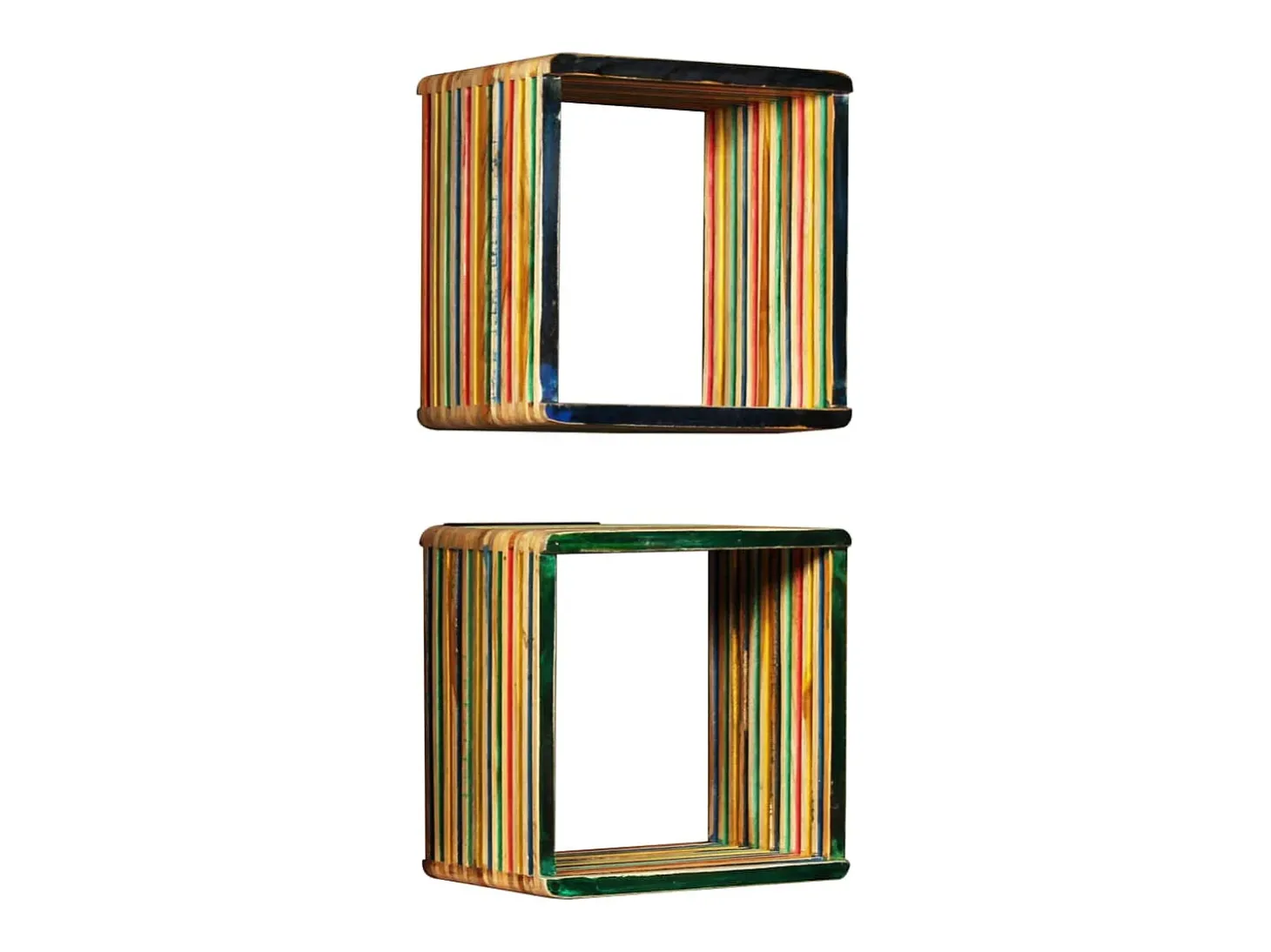 Juego de estantes de pared de 3 piezas, teca maciza reciclada, multicolor