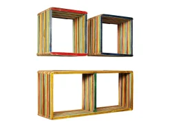 Juego de estantes de pared de 3 piezas, teca maciza reciclada, multicolor