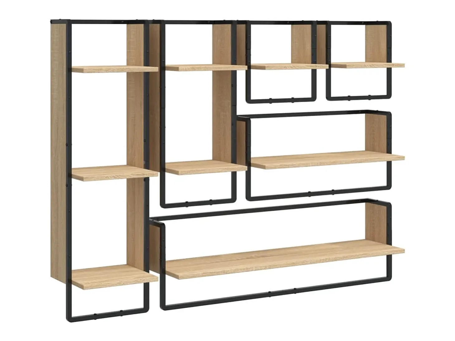 Juego de estantes de pared de 6 piezas con barras, roble Sonoma