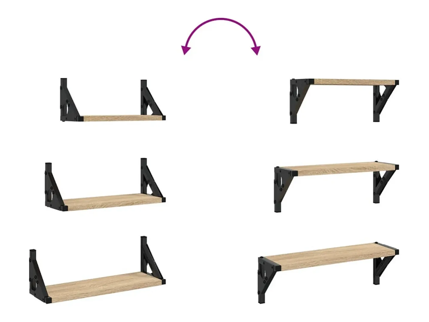Juego de estantes de pared de 3 piezas de madera de ingeniería de roble Sonoma