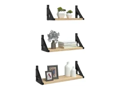 Juego de estantes de pared de 3 piezas de madera de ingeniería de roble Sonoma