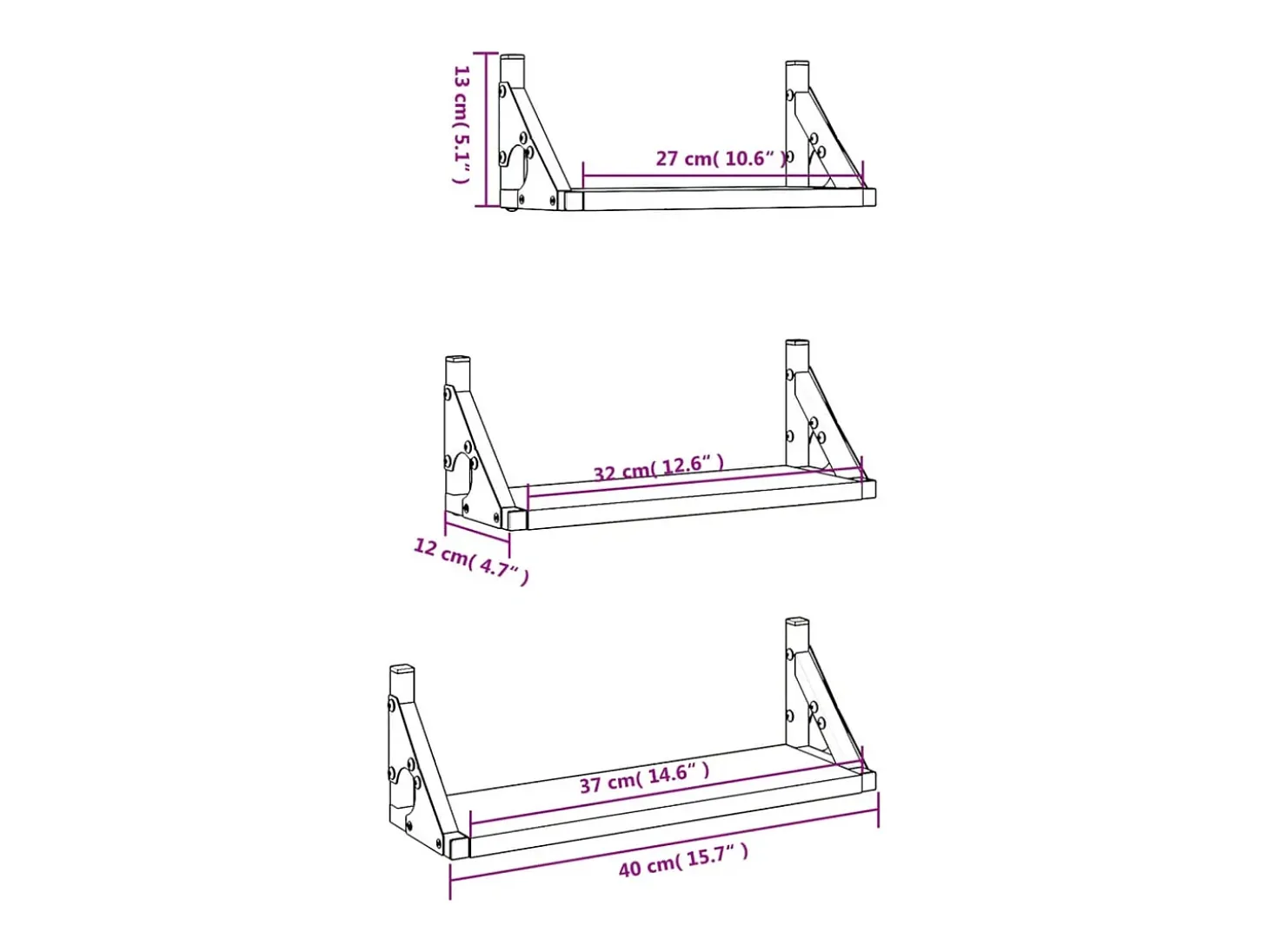 Juego de estantes de pared de 3 piezas de madera de ingeniería de roble Sonoma