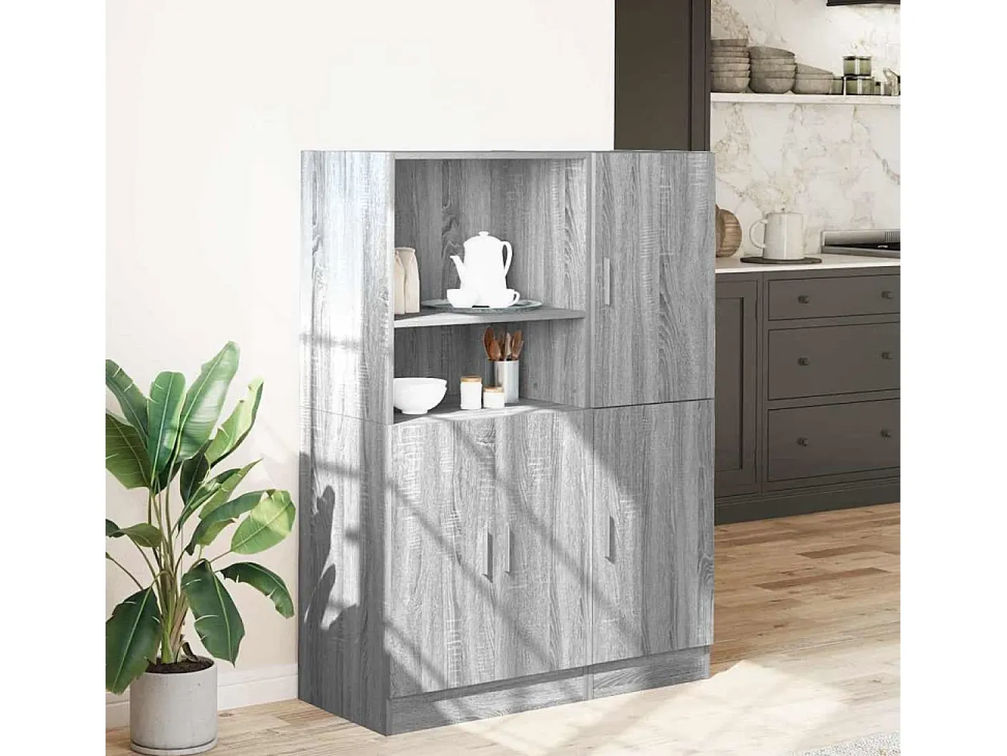 Juego de gabinetes de cocina de 2 piezas de madera de ingeniería gris Sonoma