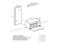 Juego de Guardarropa Hanko: Incluye 1 Banco para Zapatos, 1 Perchero y 1 Espejo de Pared, blanco mate/negro de alto brillo