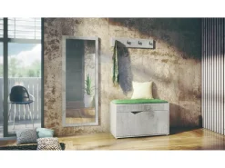 Juego de Guardarropa Hanko: Incluye 1 Banco para Zapatos, 1 Perchero y 1 Espejo de Pared, blanco mate/hormigón oxidado