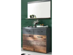 Juego de muebles de entrada de 3 piezas en roble oscuro y gris con espejo Orcel