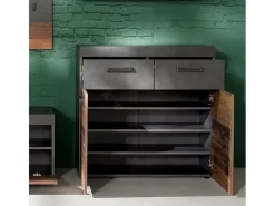 Juego de muebles de entrada de 3 piezas en roble oscuro y gris con espejo Orcel