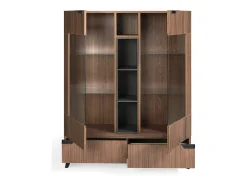Kalieto Vitrina de 2 puertas con 4 huecos y 2 cajones en madera marrón y antracita y patas de acero negro 120 cm