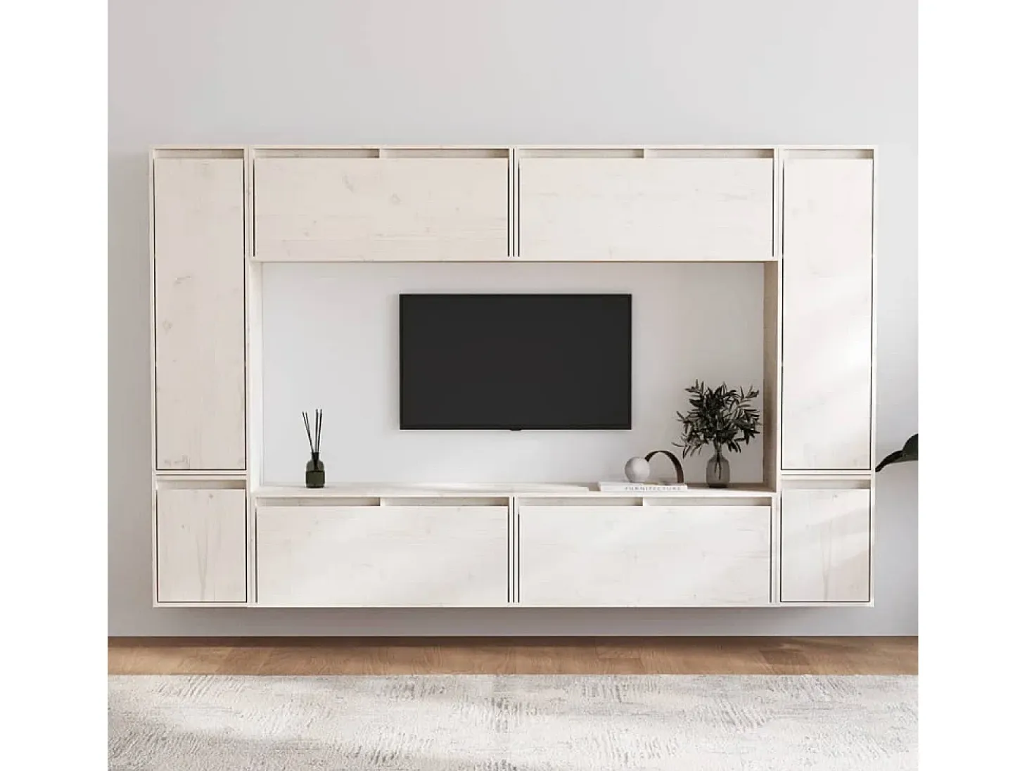 Keegan Muebles para TV 8 piezas madera maciza de pino blanco