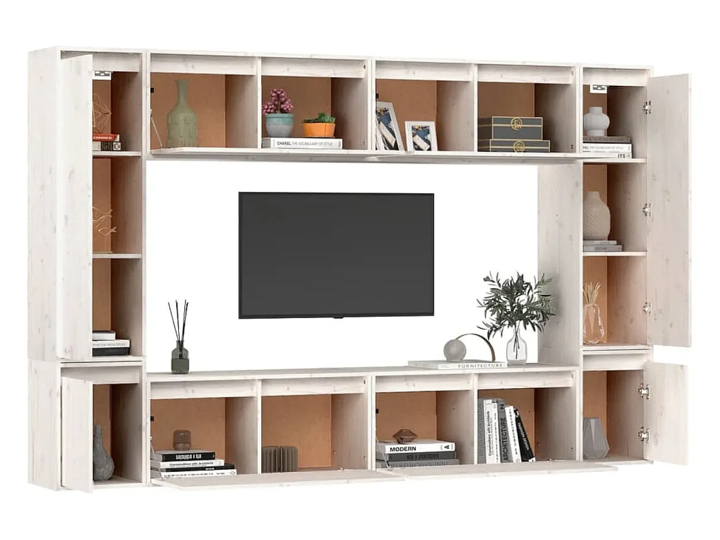 Keegan Muebles para TV 8 piezas madera maciza de pino blanco