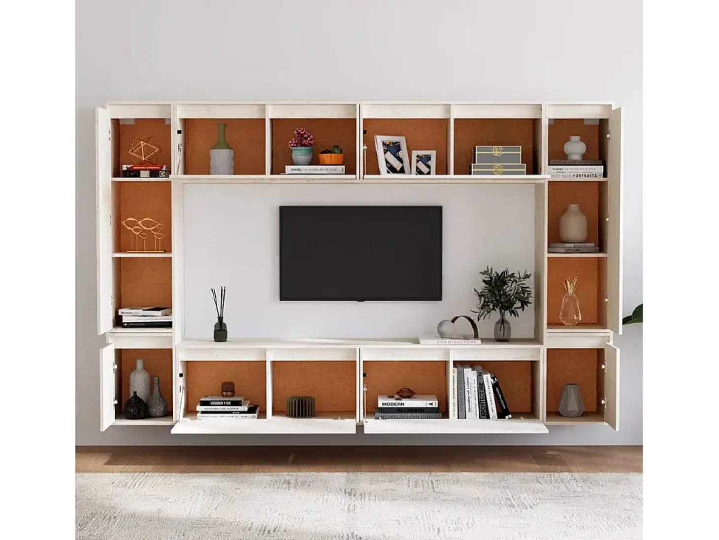 Keegan Muebles para TV 8 piezas madera maciza de pino blanco