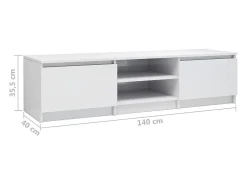 Kingman Mueble TV madera contrachapada blanco brillante 140x40x35,5cm