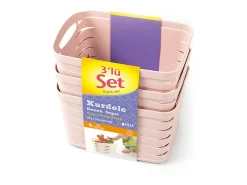 Kit 3 Cestas Medianas Rectangulares 1,5 Litros Rosa 7house