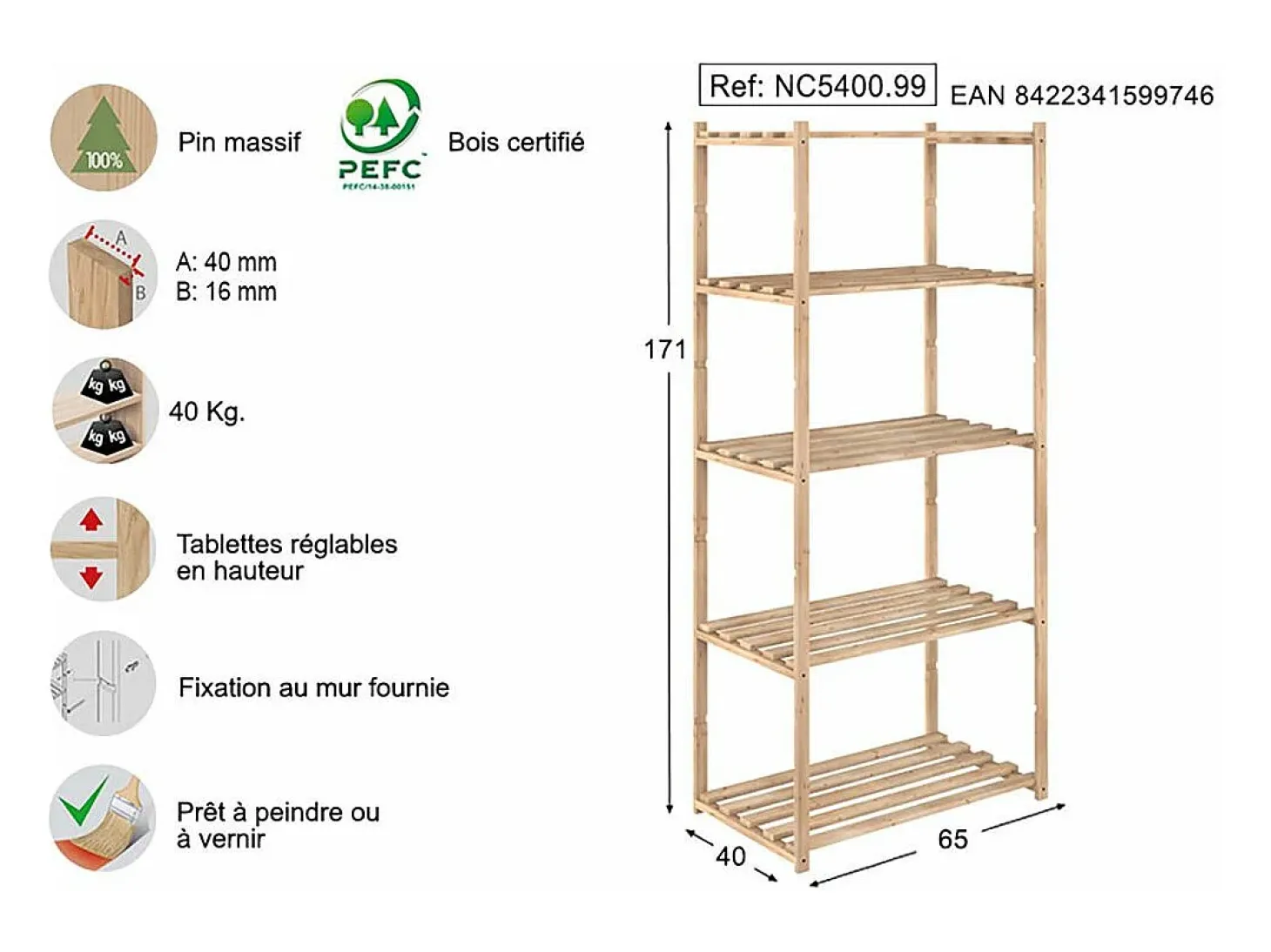 Kit de estantería profundidad 40 cm Natura