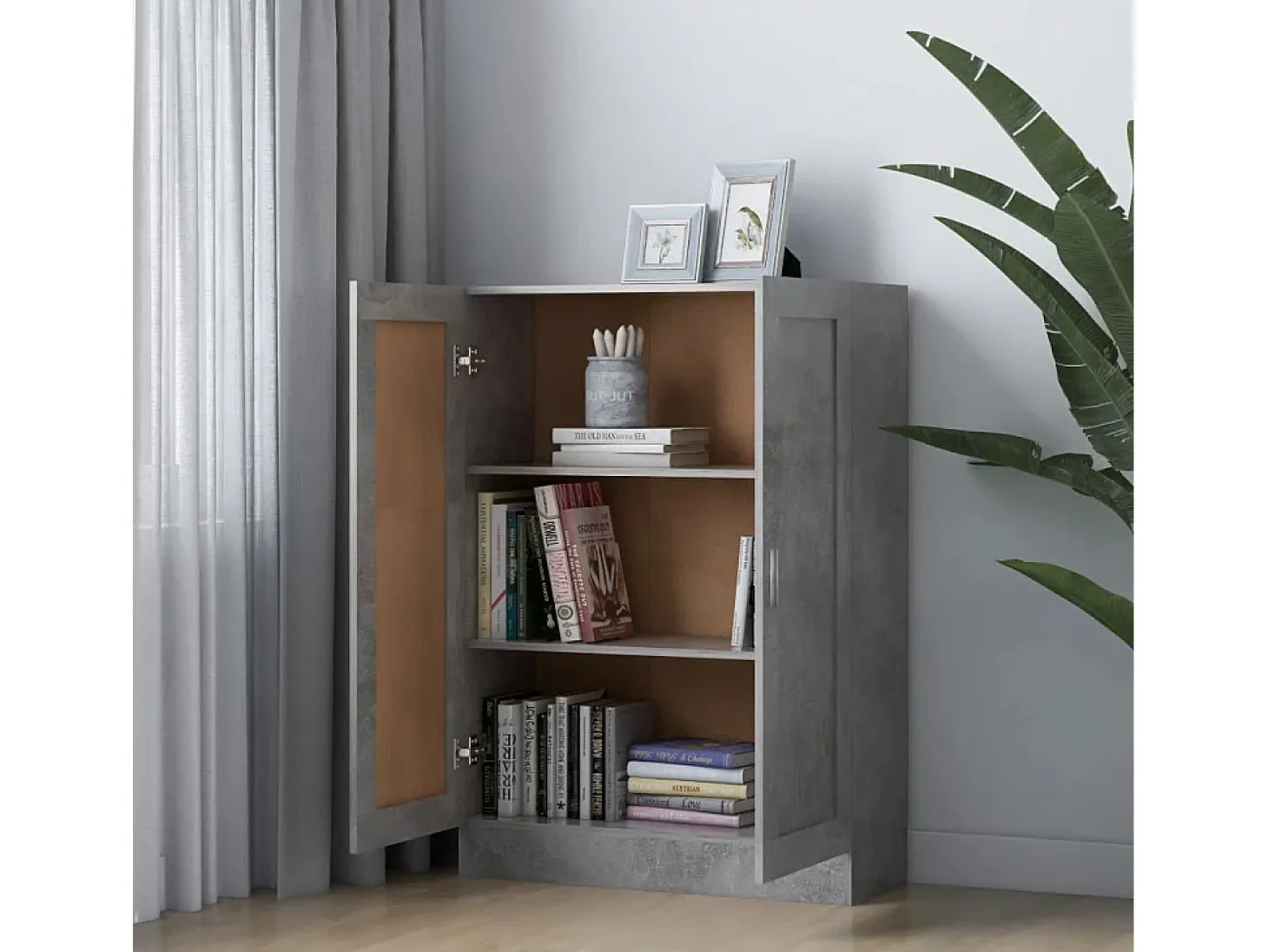 Krimpen aan den IJssel Armario de libros contrachapada gris hormigón 82,5x30,5x11 cm