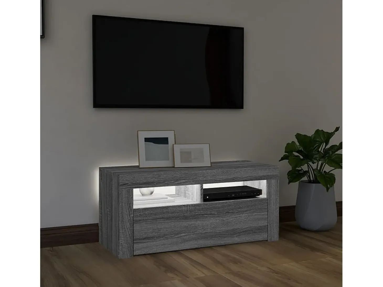 Kristineberg Mueble de TV con luces LED gris Sonoma 90x35x40 cm