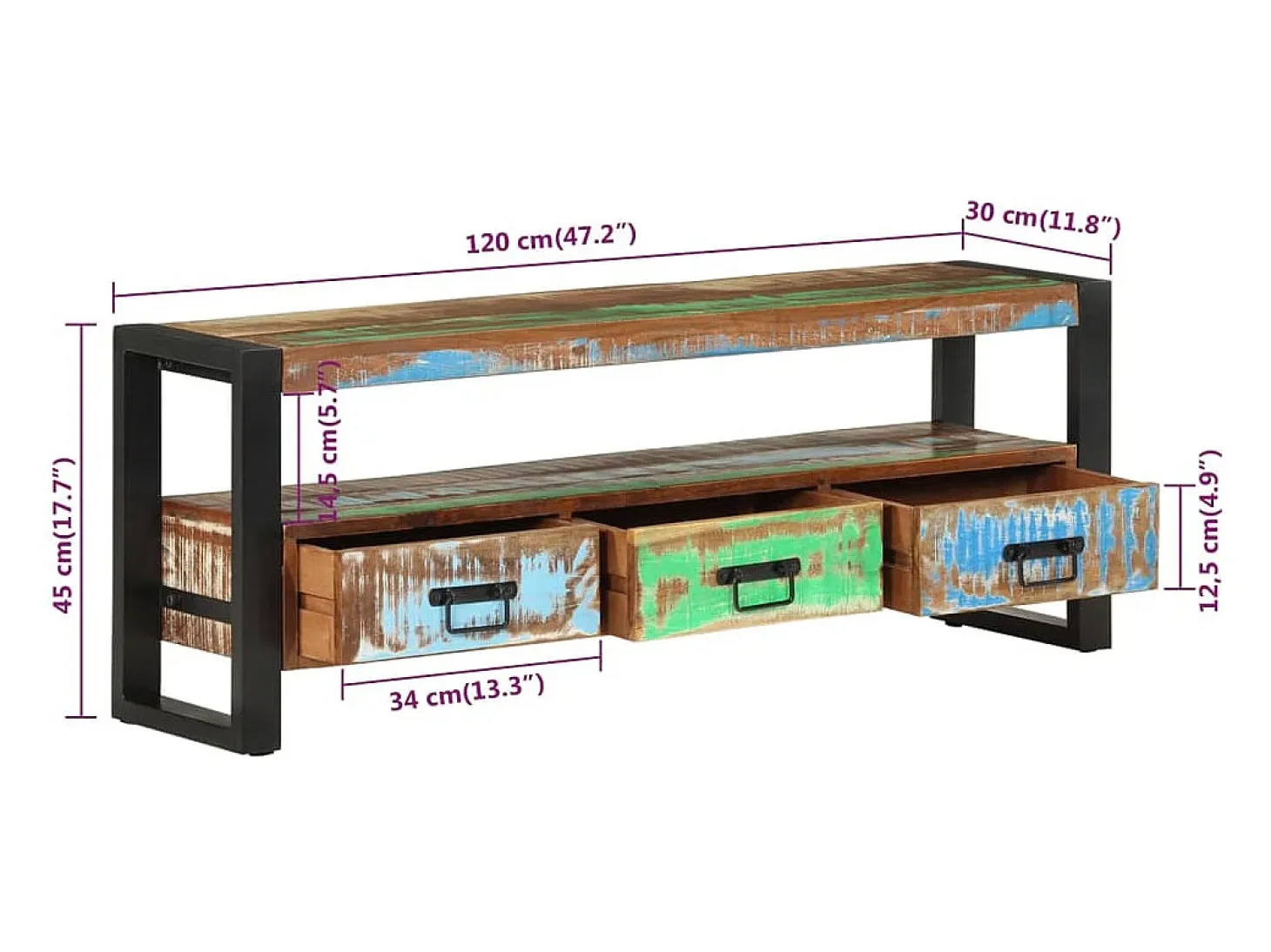 La Mirada Mueble de TV madera maciza reciclada 120x30x45 cm