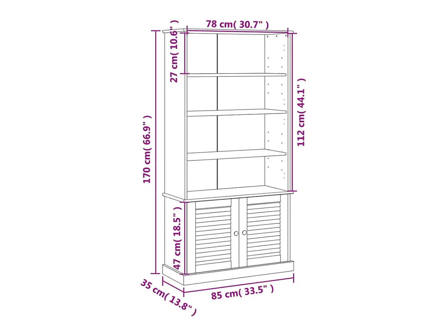 Larindor Librería VIGO madera maciza de pino gris 85x35x170 cm