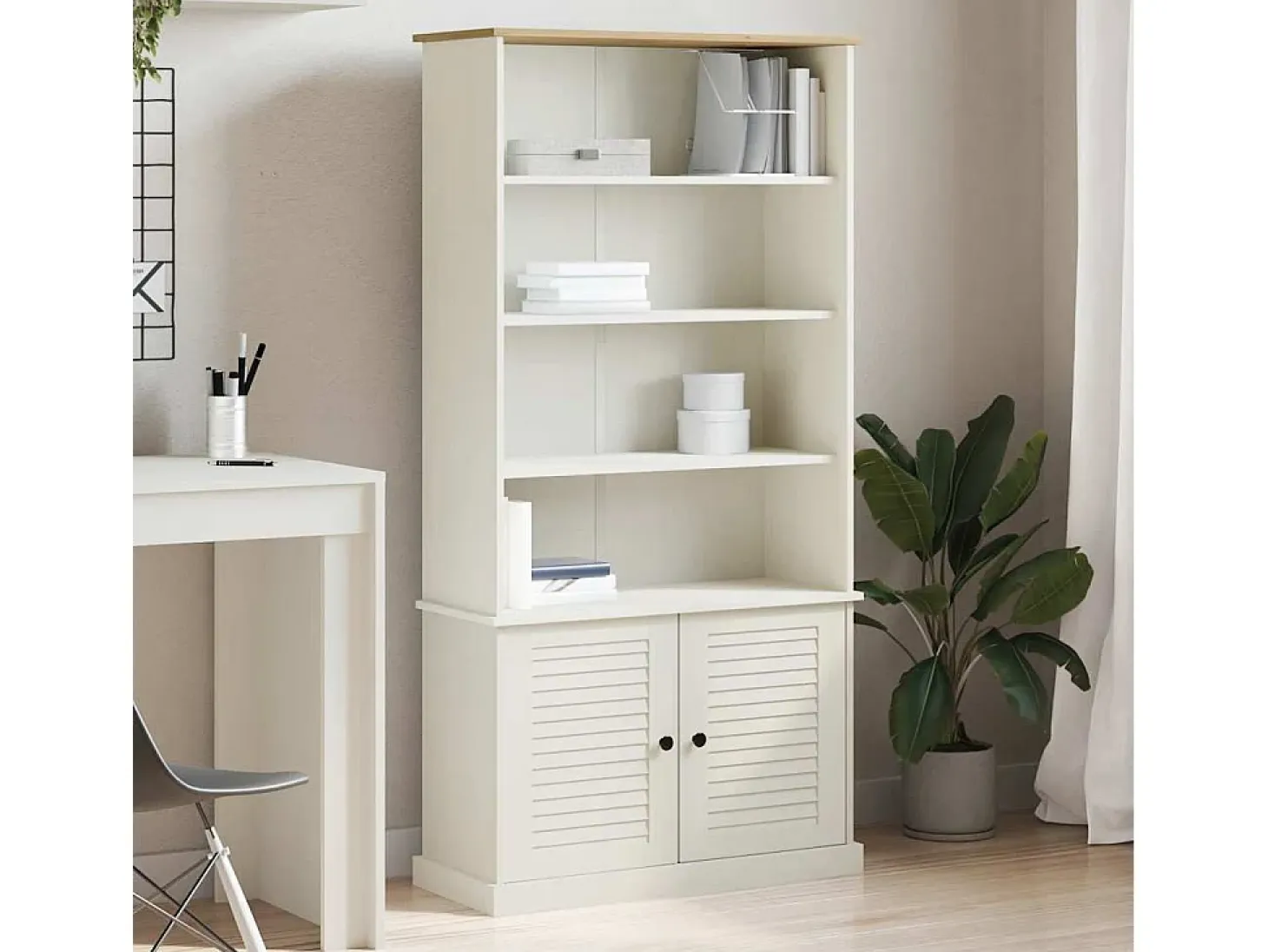 Larindor Librería VIGO madera maciza de pino blanco 85x35x170 cm