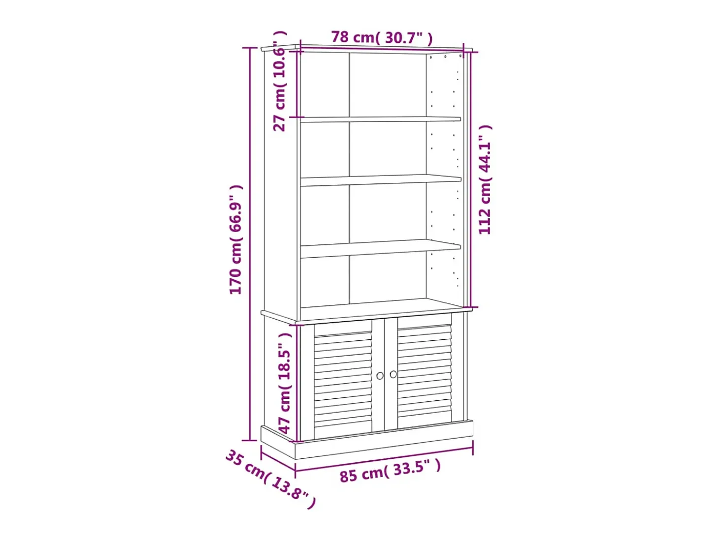 Larindor Librería VIGO madera maciza de pino blanco 85x35x170 cm
